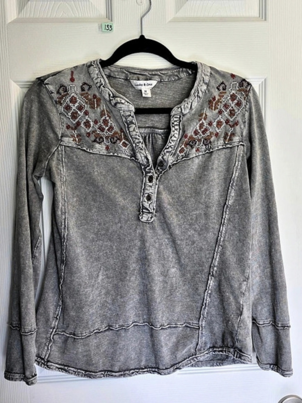 Lucky & Coco Embroidered Cotton Tunic in Gray Size Medium